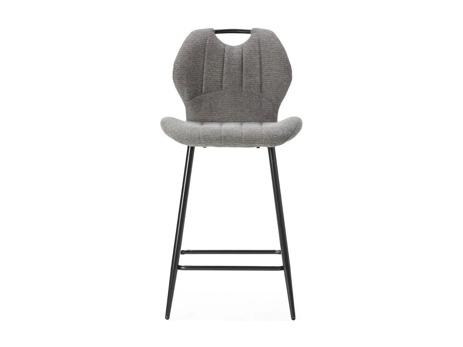 Lot de 2 tabourets de bar en tissu polyester maillé gris avec poignée et pieds en métal laqué noir - MILDA