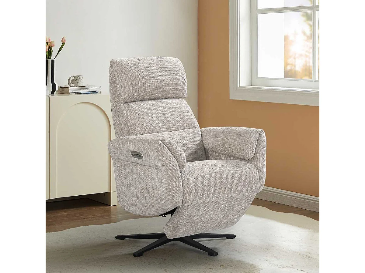 Fauteuil relax électrique pivotant tissu maillé ultra doux beige - LAMA