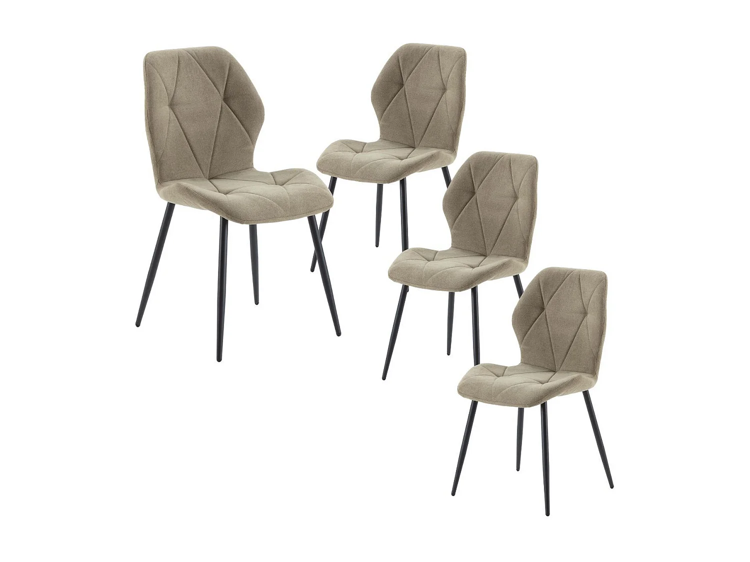 Lot de 4 chaises en tissu polyester doux vert et pieds en métal laqué noir - LUCIANA