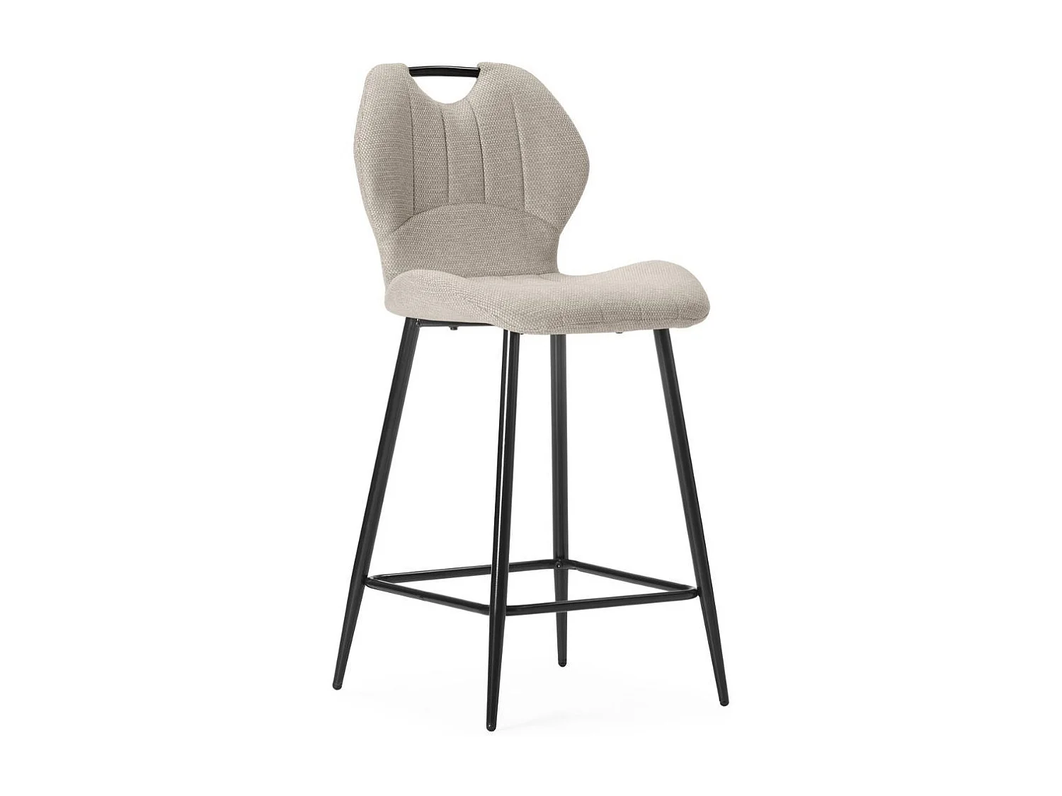Lot de 2 tabourets de bar en tissu polyester maillé beige avec poignée et pieds en métal laqué noir - MILDA