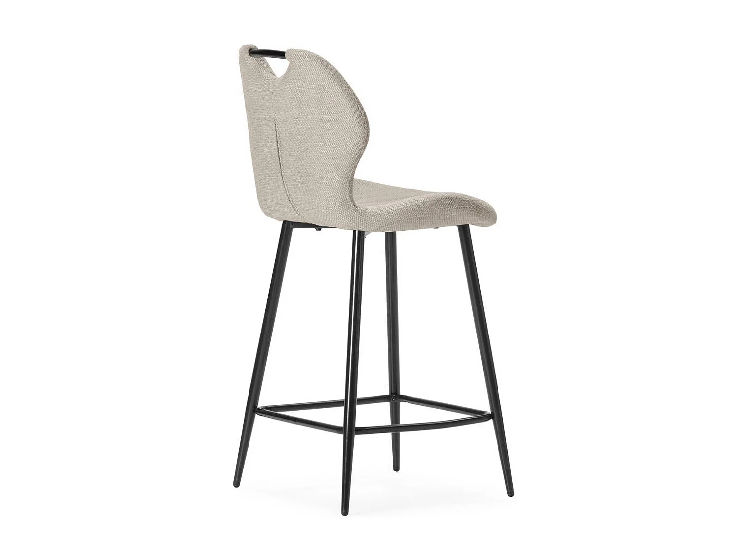 Lot de 2 tabourets de bar en tissu polyester maillé beige avec poignée et pieds en métal laqué noir - MILDA
