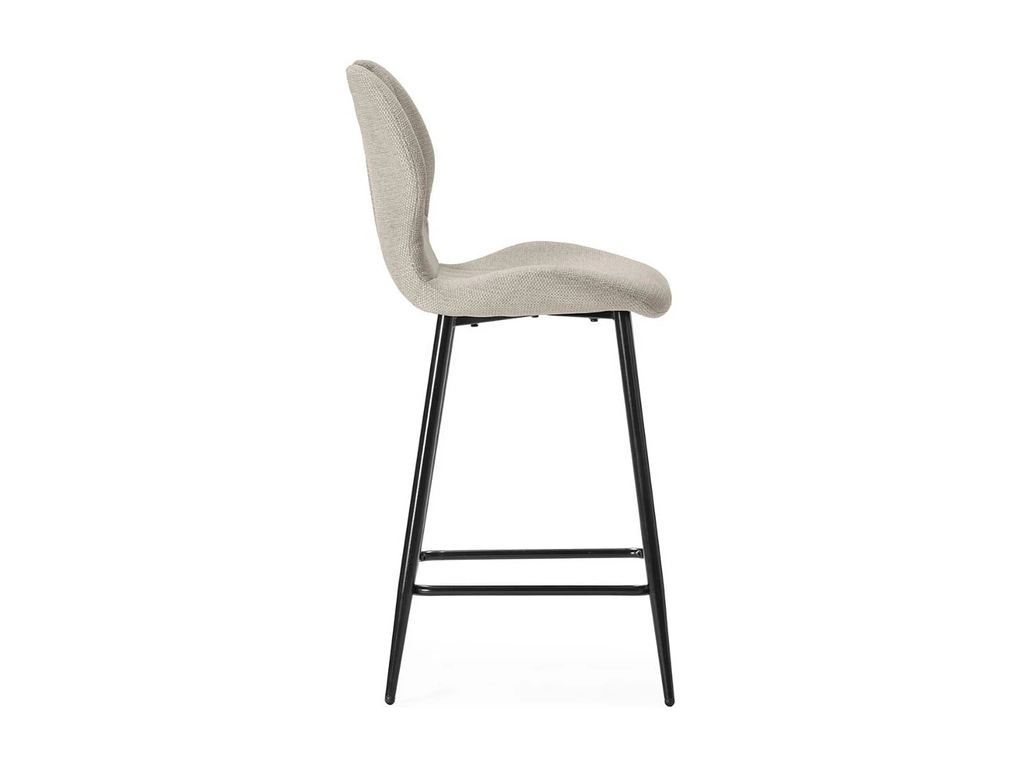Lot de 2 tabourets de bar en tissu polyester maillé beige avec poignée et pieds en métal laqué noir - MILDA