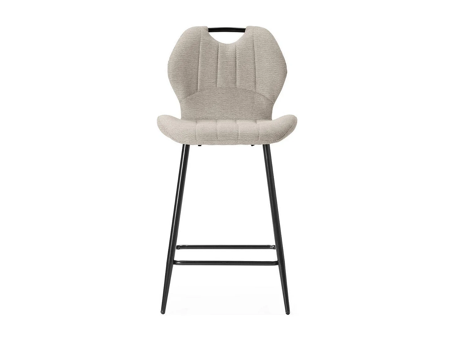 Lot de 2 tabourets de bar en tissu polyester maillé beige avec poignée et pieds en métal laqué noir - MILDA