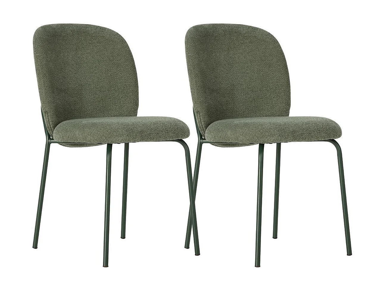 Lot de 2 chaises en tissu polyester doux vert et pieds en métal laqué noir - DARRIS