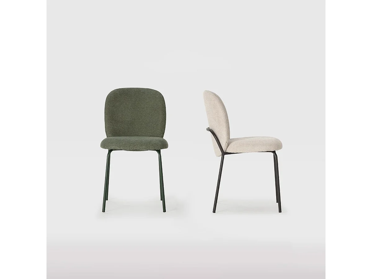 Lot de 2 chaises en tissu polyester doux vert et pieds en métal laqué noir - DARRIS