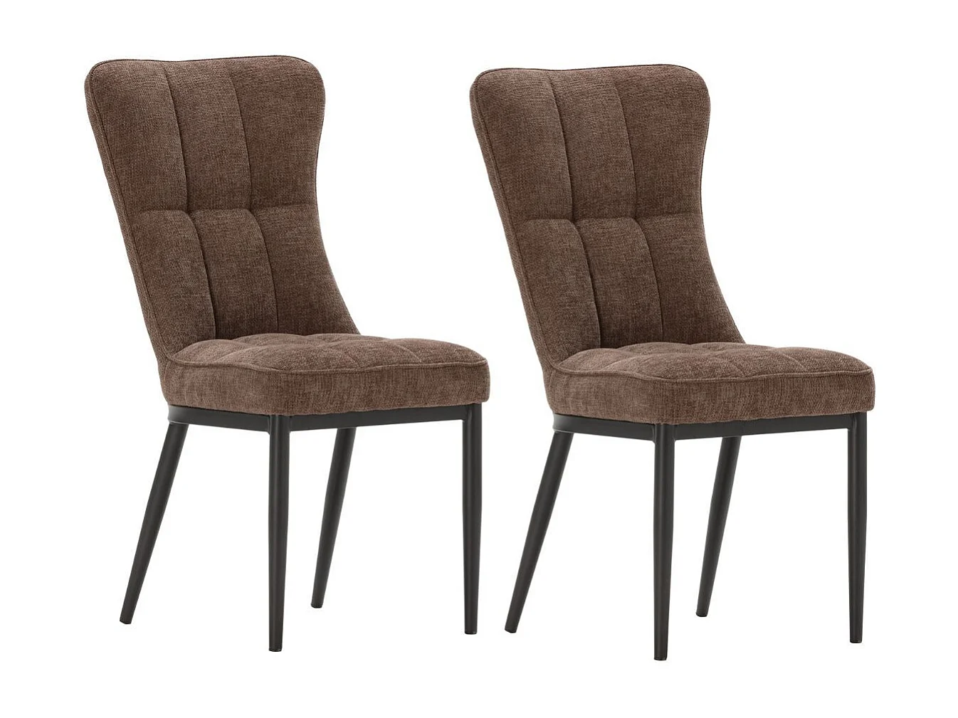 Lot de 2 chaises en tissu polyester doux chocolat et pieds en métal laqué noir - DAMYAN