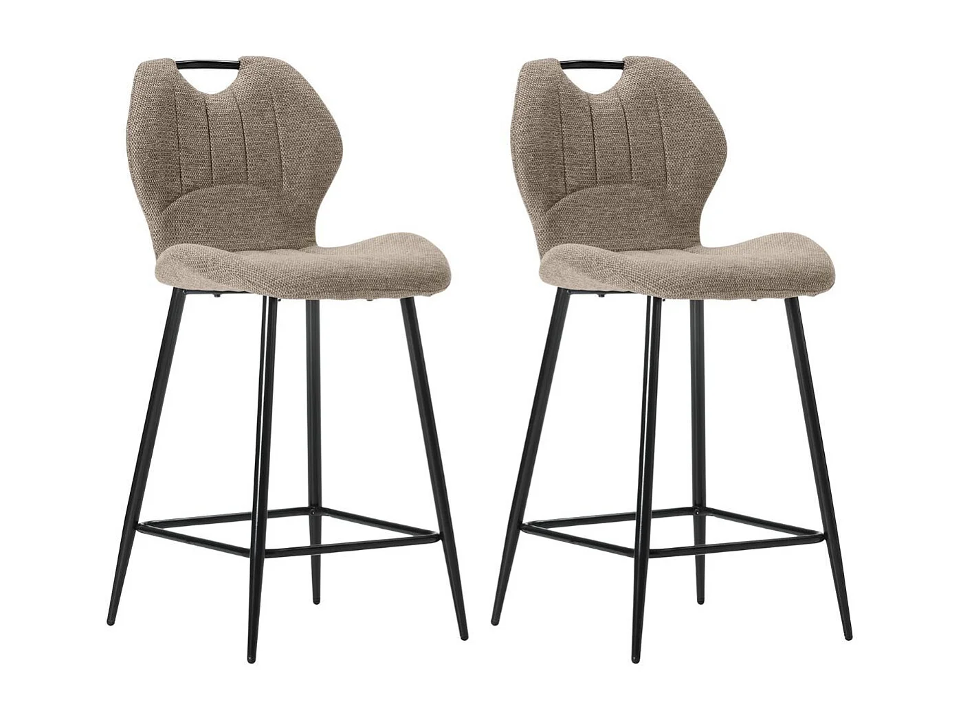 Lot de 2 tabourets de bar en tissu polyester maillé brun avec poignée et pieds en métal laqué noir - MILDA