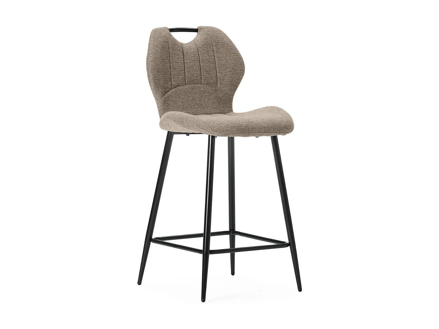 Lot de 2 tabourets de bar en tissu polyester maillé brun avec poignée et pieds en métal laqué noir - MILDA