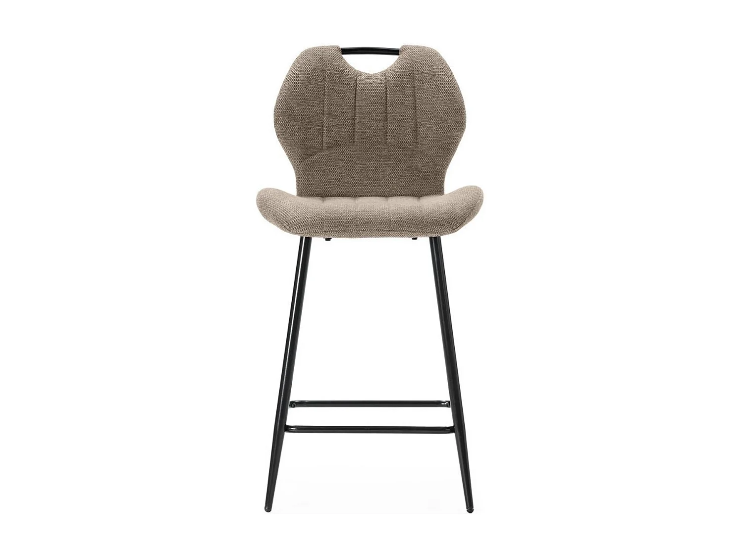 Lot de 2 tabourets de bar en tissu polyester maillé brun avec poignée et pieds en métal laqué noir - MILDA