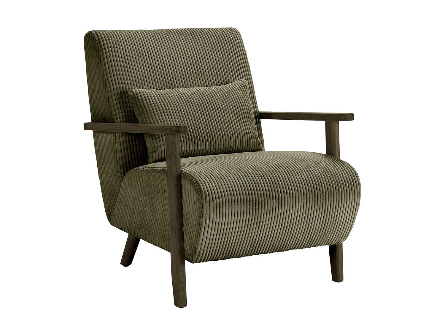 Fauteuil en velours côtelé vert vintage avec accoudoirs et pieds en chêne foncé - BONIFACE