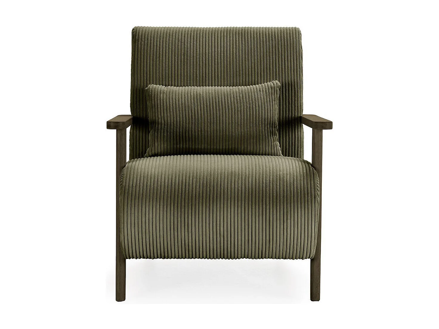 Fauteuil en velours côtelé vert vintage avec accoudoirs et pieds en chêne foncé - BONIFACE