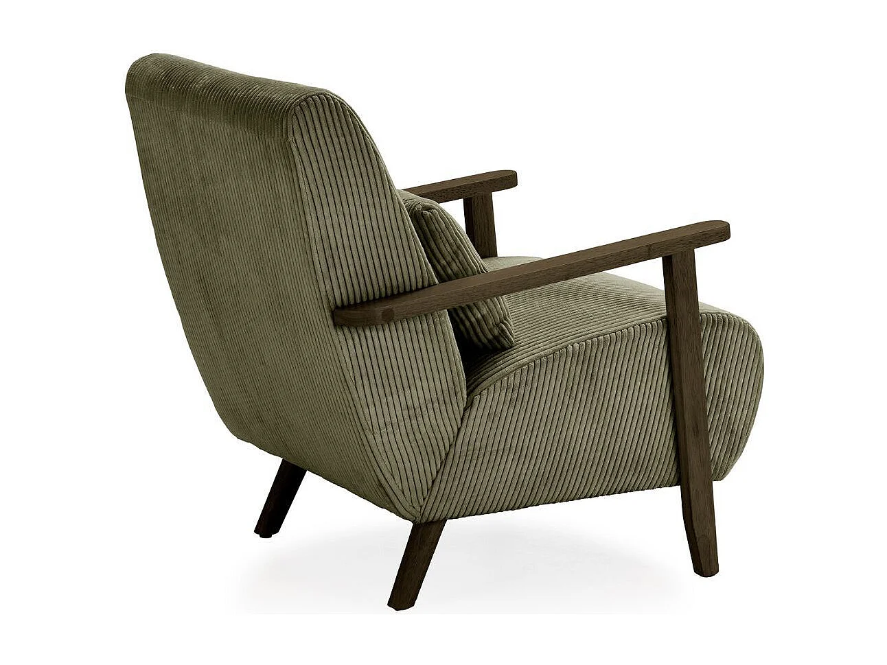 Fauteuil en velours côtelé vert vintage avec accoudoirs et pieds en chêne foncé - BONIFACE