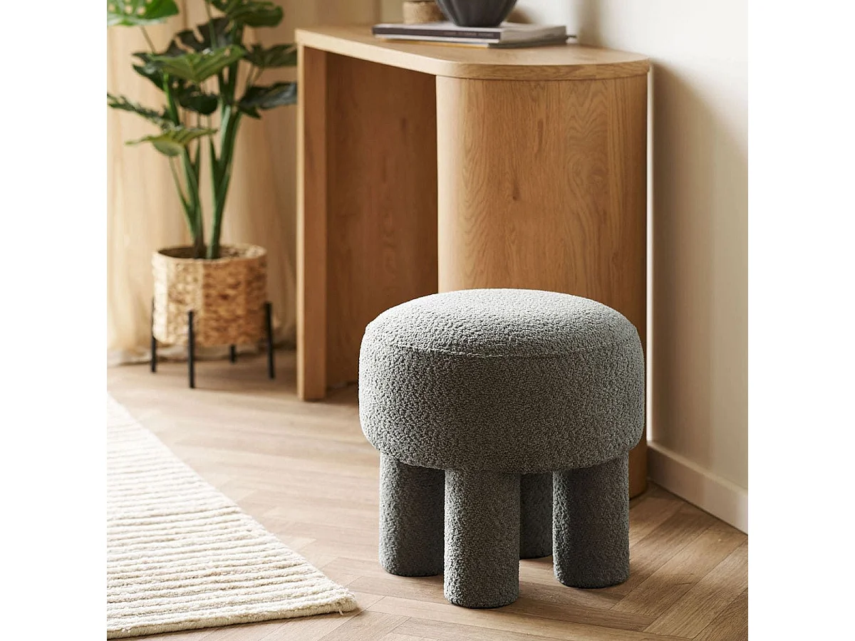 Pouf design 4 pieds en Tissu Bouclé gris - MADELON