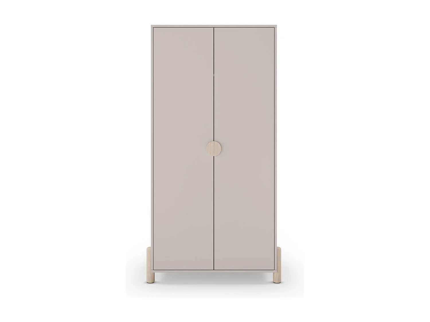 Penderie 2 portes en MDF et pin massif laqué crème pieds en pin naturel - ENORA