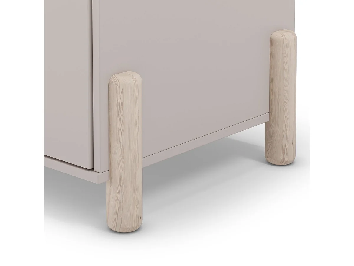 Penderie 2 portes en MDF et pin massif laqué crème pieds en pin naturel - ENORA