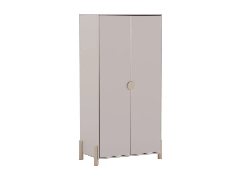 Penderie 2 portes en MDF et pin massif laqué crème pieds en pin naturel - ENORA