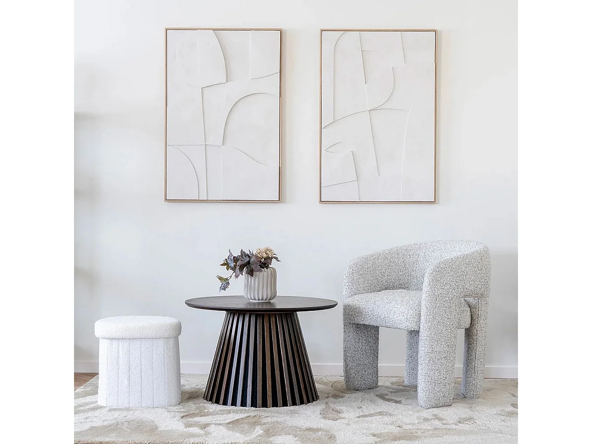 MARYLIN - Fauteuil design assise et pieds en tissu blanc chiné gris