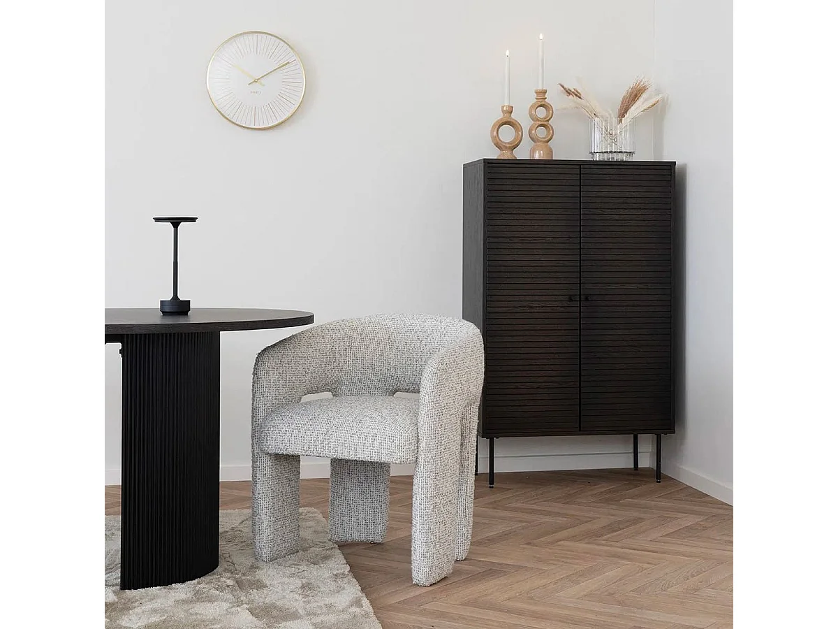 MARYLIN - Fauteuil design assise et pieds en tissu blanc chiné gris