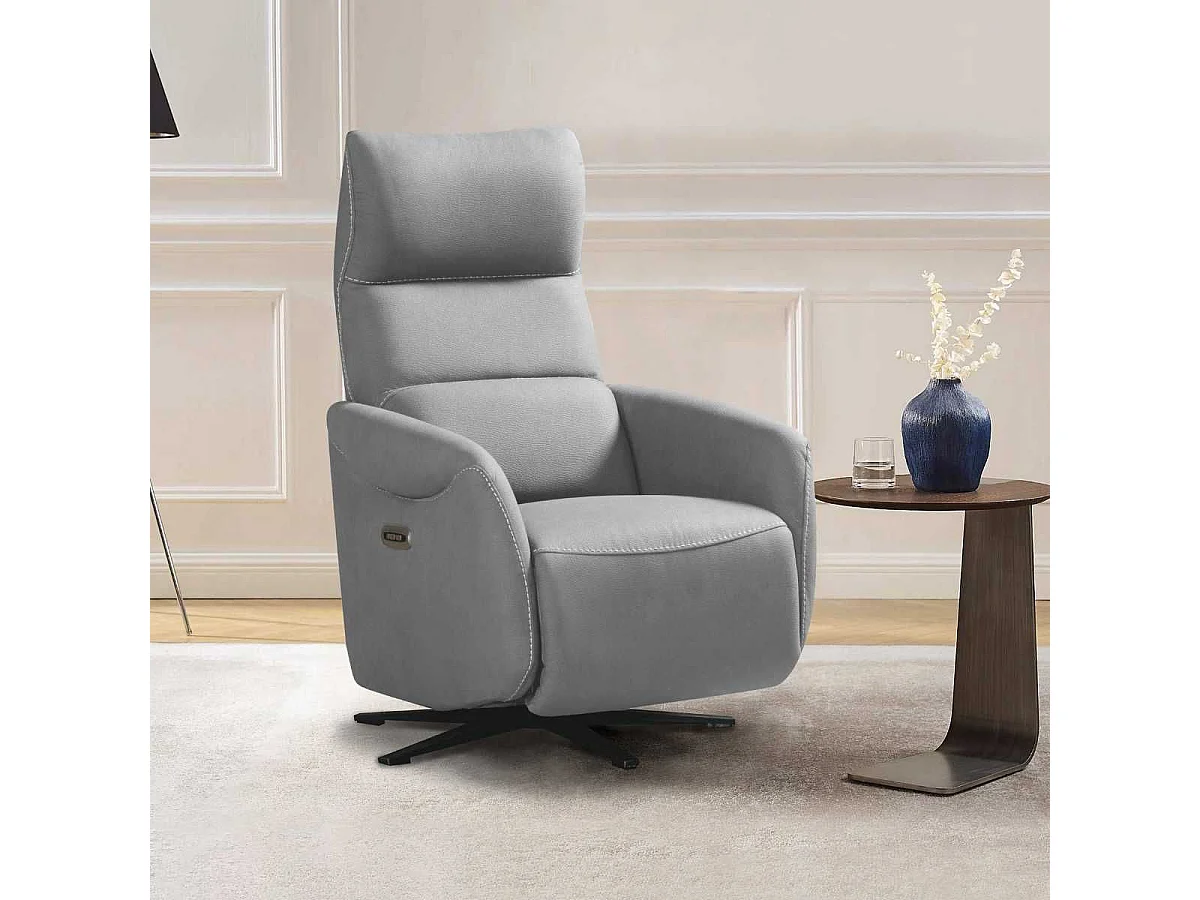 Fauteuil relax électrique pivotant tissu micro peau ultra doux gris clair - SMALK