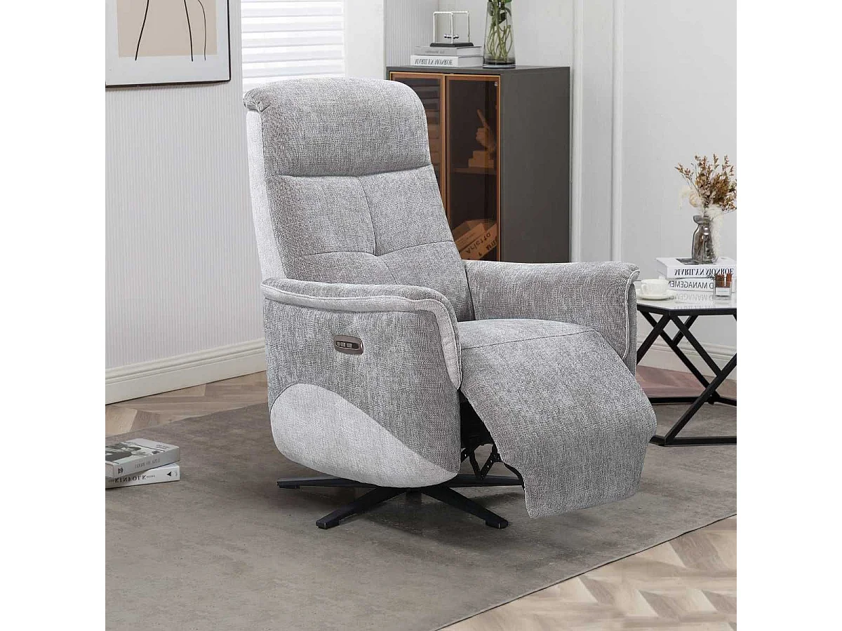 Fauteuil relax électrique pivotant tissu maillé ultra doux bicolore gris - AUSTRAL