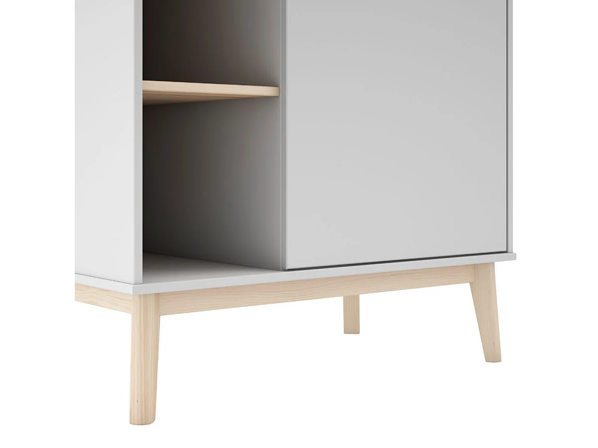 Penderie 1 porte et 4 niches en pin massif et MDF laqué blanc et naturel - KAINA