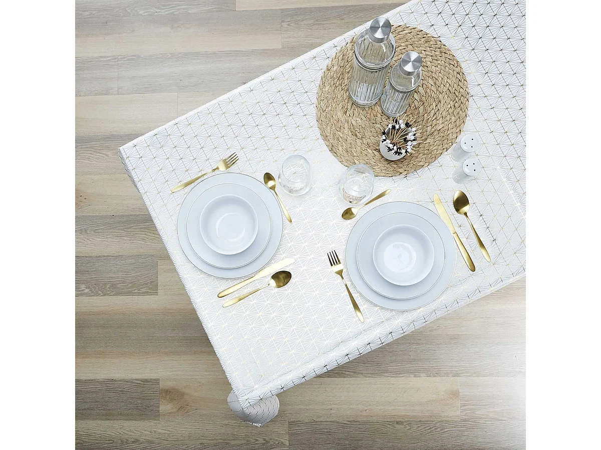 Nappe Blanche Motifs Géométriques Dorés 140x250cm - SOLINA