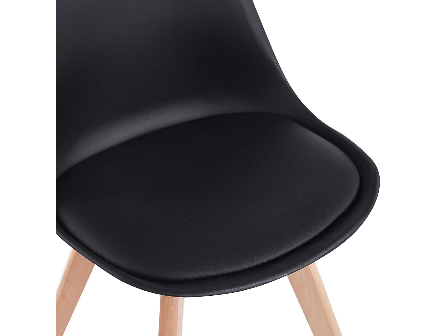 Lot de 4 chaises de salle à manger ABBY style scandinave design nordique piètement bois massif, siège coque en plastique noir