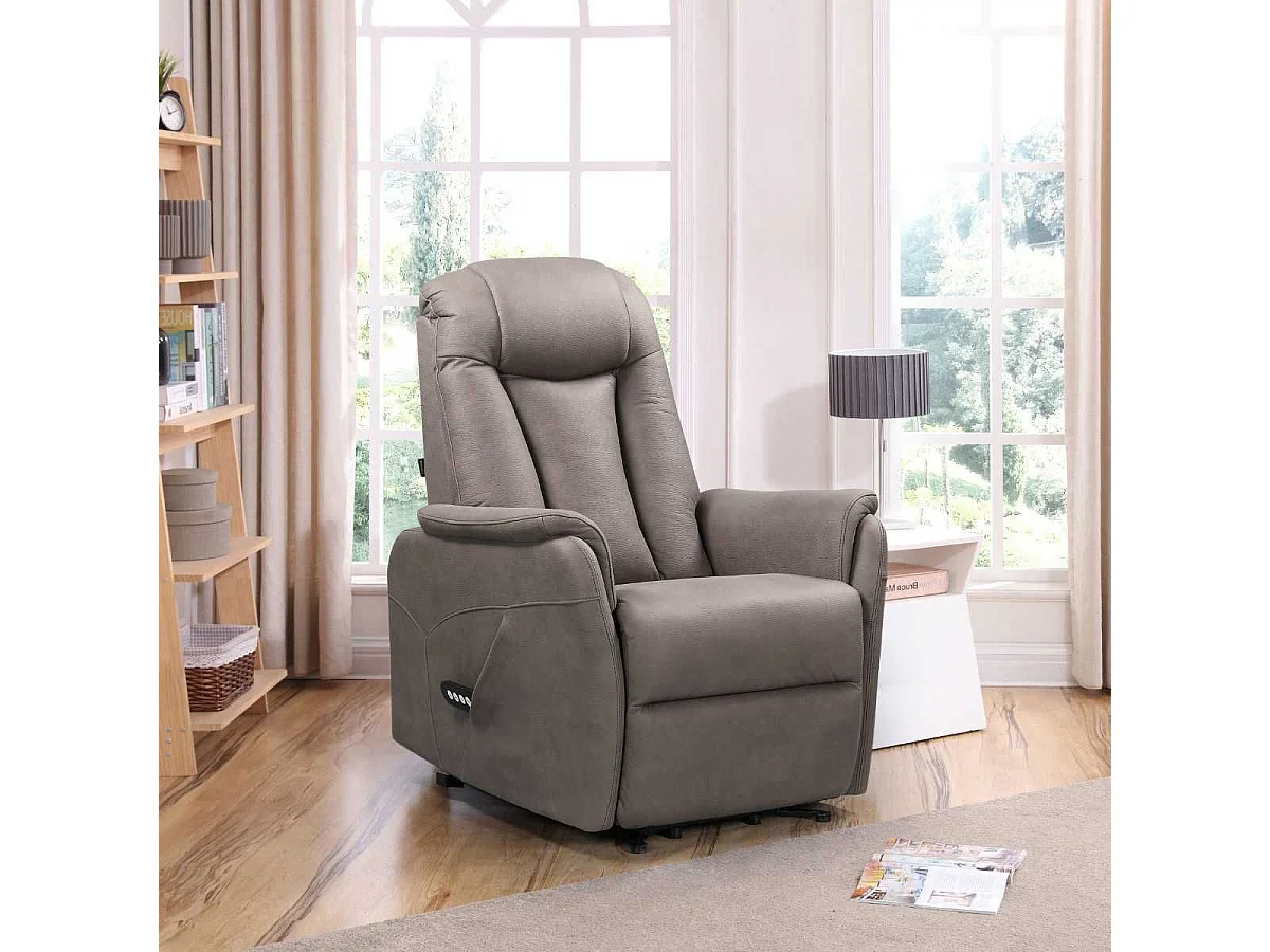 Fauteuil relax électrique releveur bi-moteur tissu micro peau brun - NEDIA