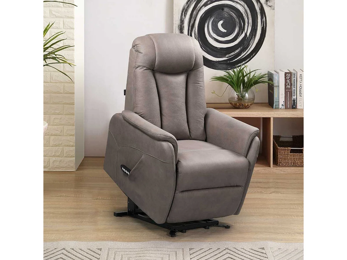 Fauteuil relax électrique releveur bi-moteur tissu micro peau brun - NEDIA