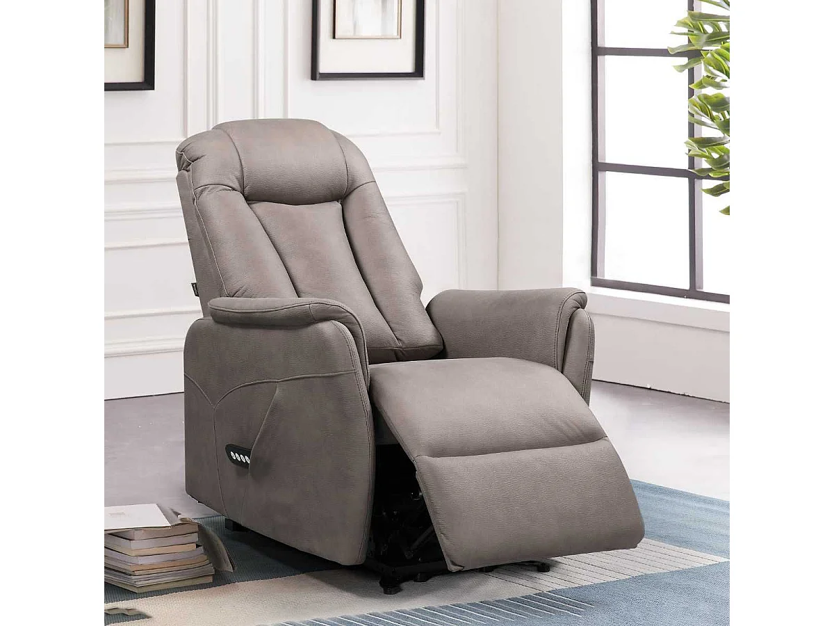 Fauteuil relax électrique releveur bi-moteur tissu micro peau brun - NEDIA