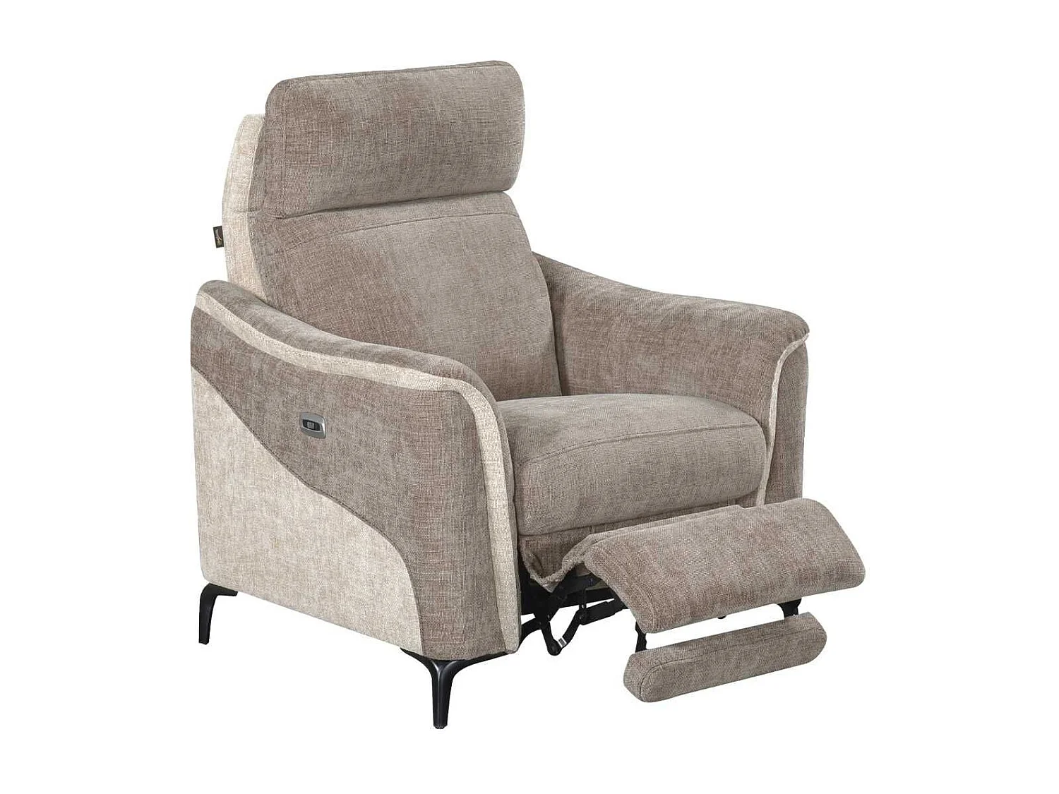 Fauteuil relax électrique tissu maillé ultra doux bicolore moka et beige - SOLLYS
