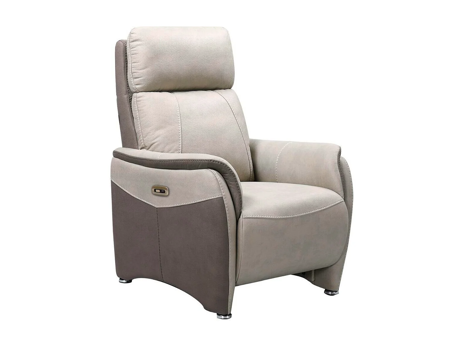 Fauteuil relax électrique tissu micro peau brun taupe et beige mastic - SANGY
