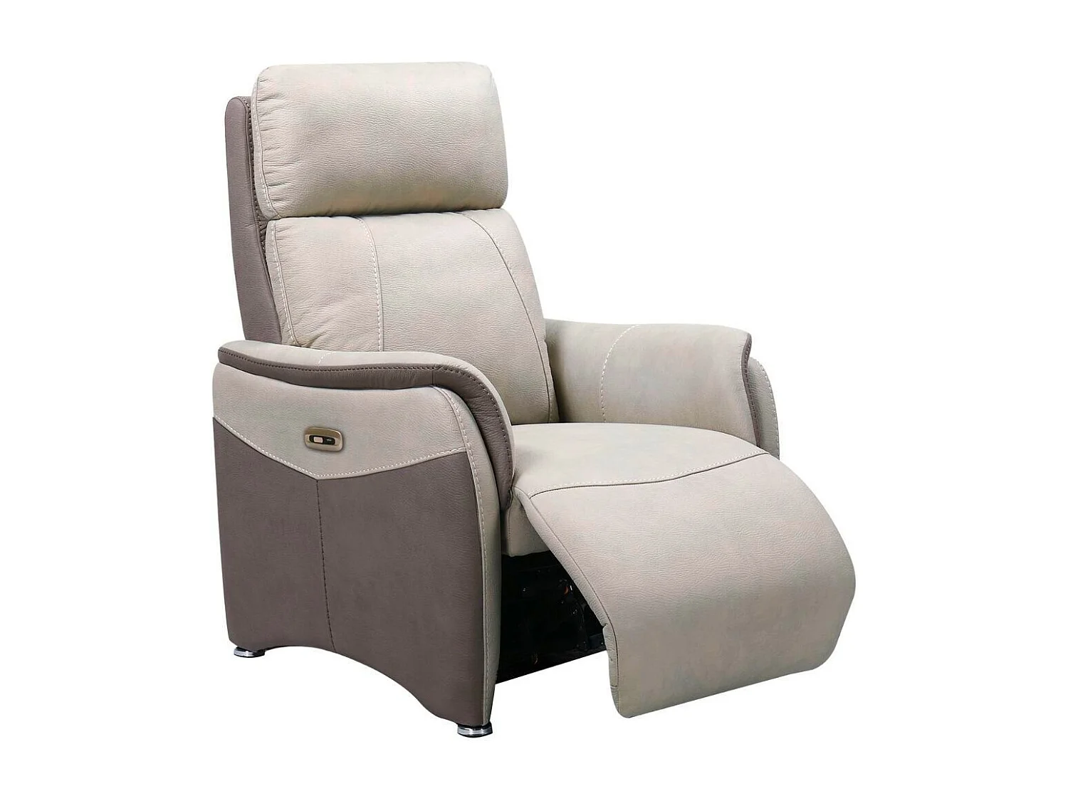 Fauteuil relax électrique tissu micro peau brun taupe et beige mastic - SANGY