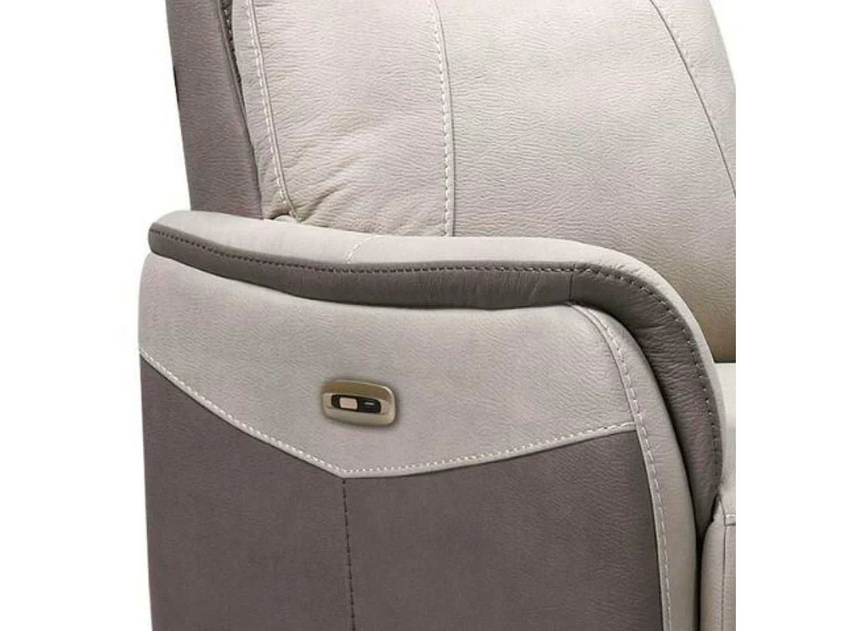 Fauteuil relax électrique tissu micro peau brun taupe et beige mastic - SANGY