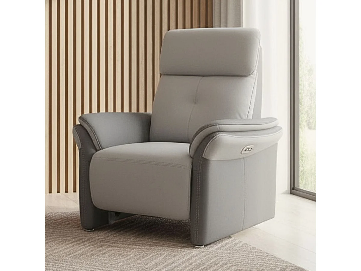 Fauteuil relax électrique tissu micro grain gris perle et gris plomb - DJINO