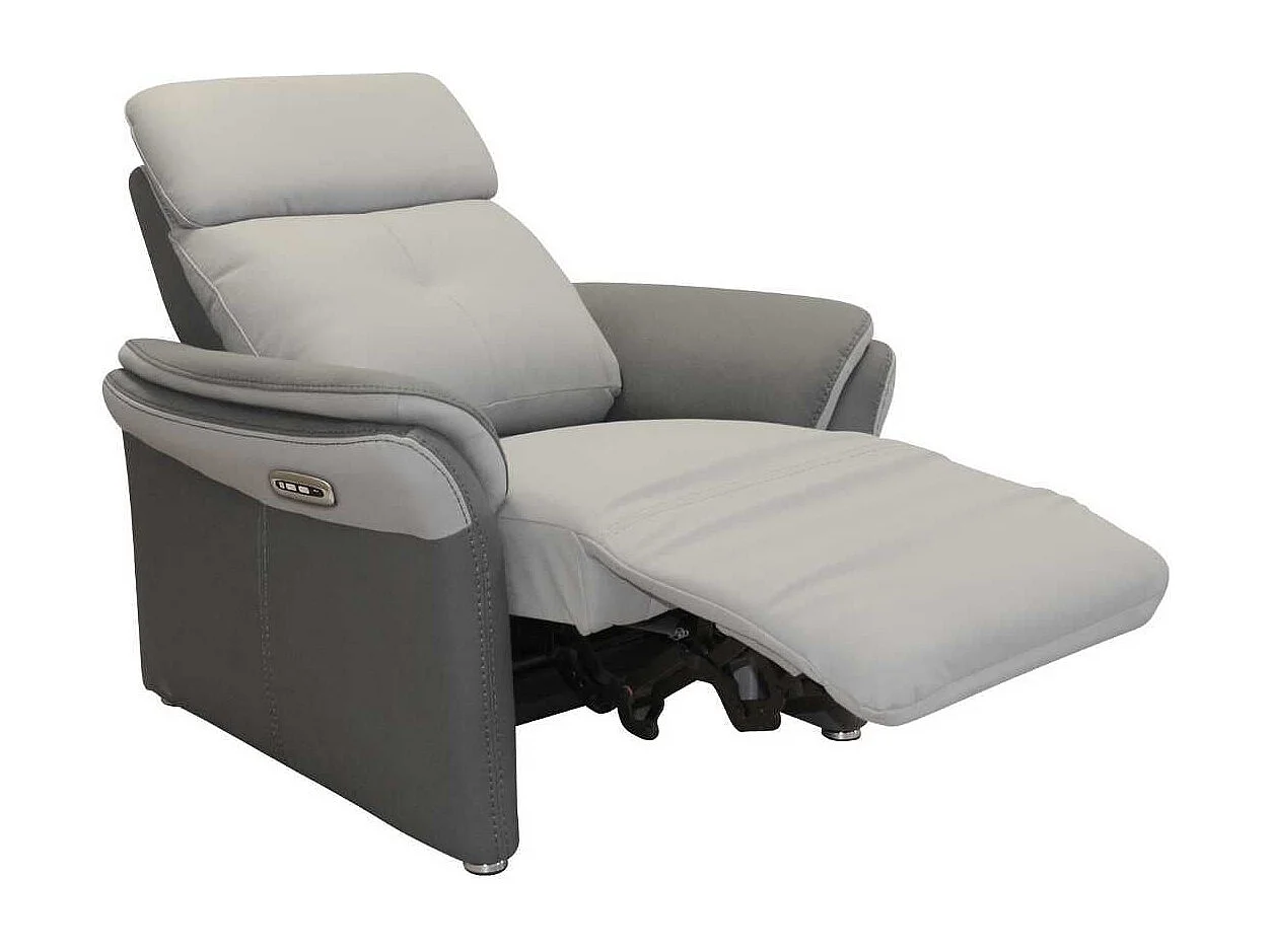 Fauteuil relax électrique tissu micro grain gris perle et gris plomb - DJINO
