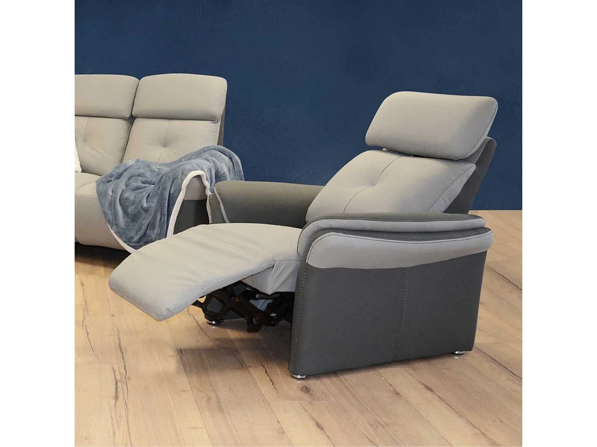 Fauteuil relax électrique tissu micro grain gris perle et gris plomb - DJINO