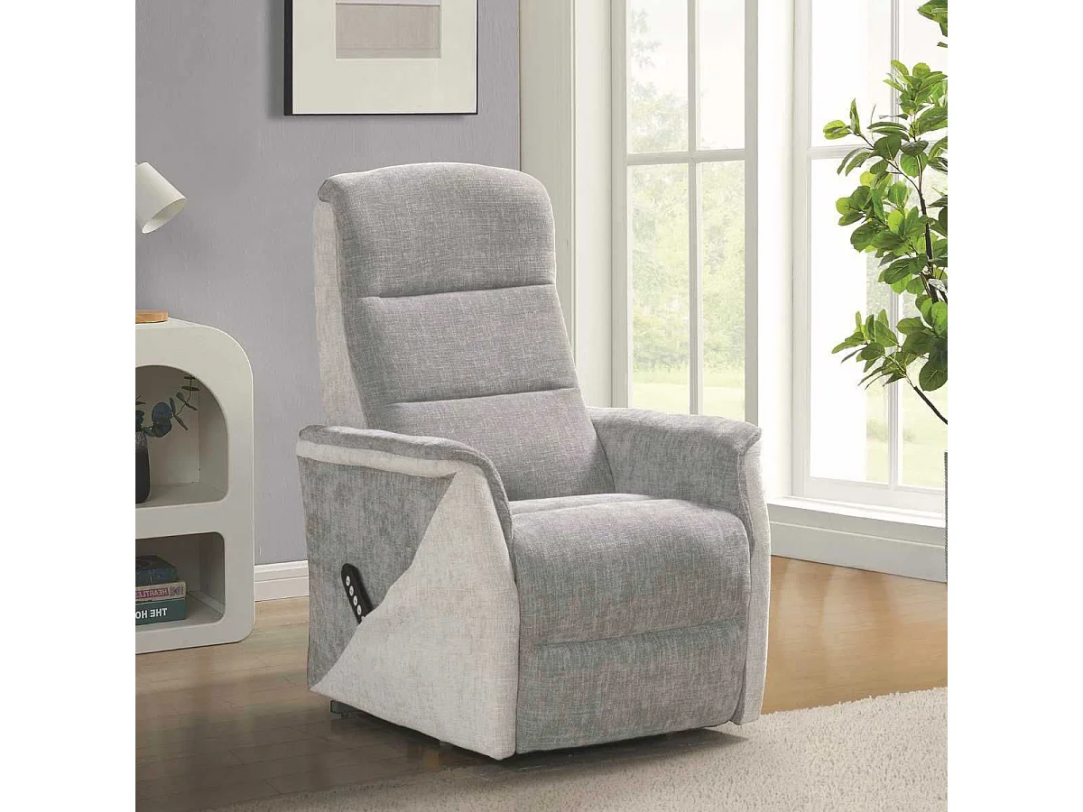 Fauteuil relax électrique releveur bi-moteur tissu maillé bicolore gris spécial petite taille - KLEIN