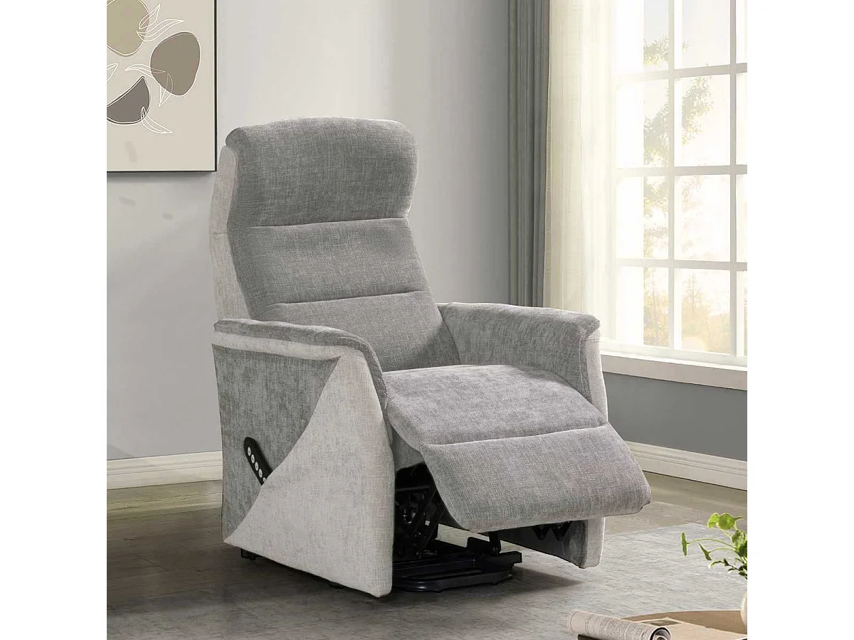 Fauteuil relax électrique releveur bi-moteur tissu maillé bicolore gris spécial petite taille - KLEIN