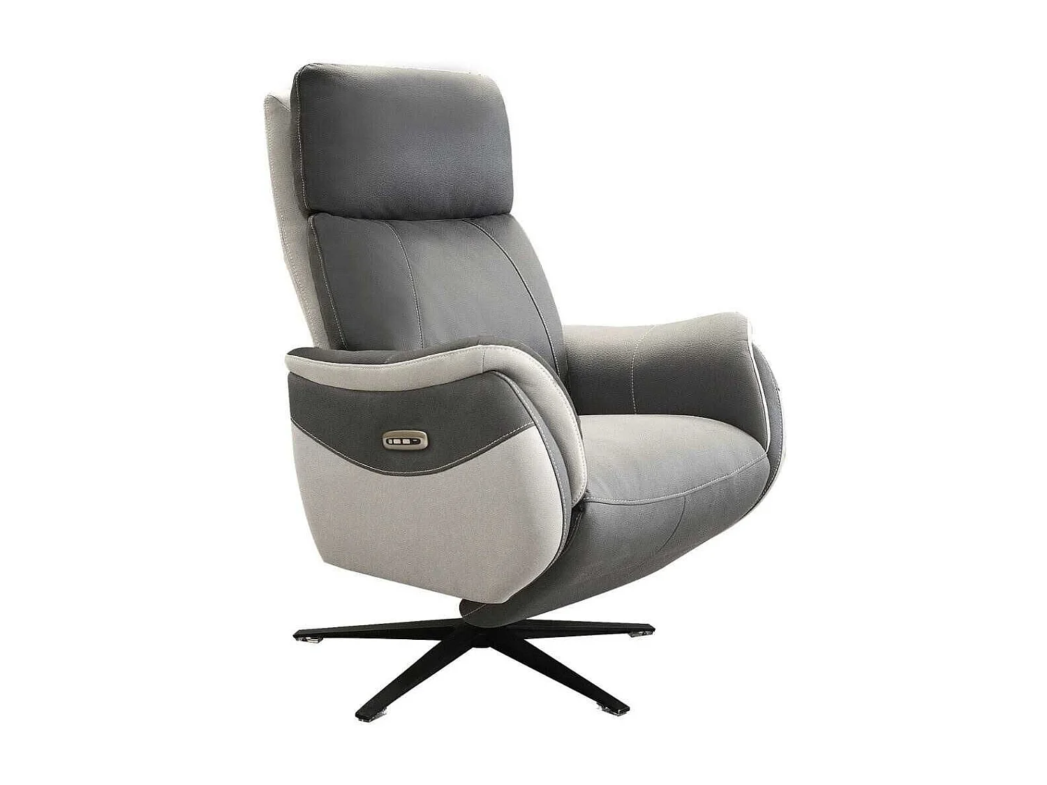 Fauteuil relax électrique pivotant tissu micro grain gris plomb et gris perle - SANGY