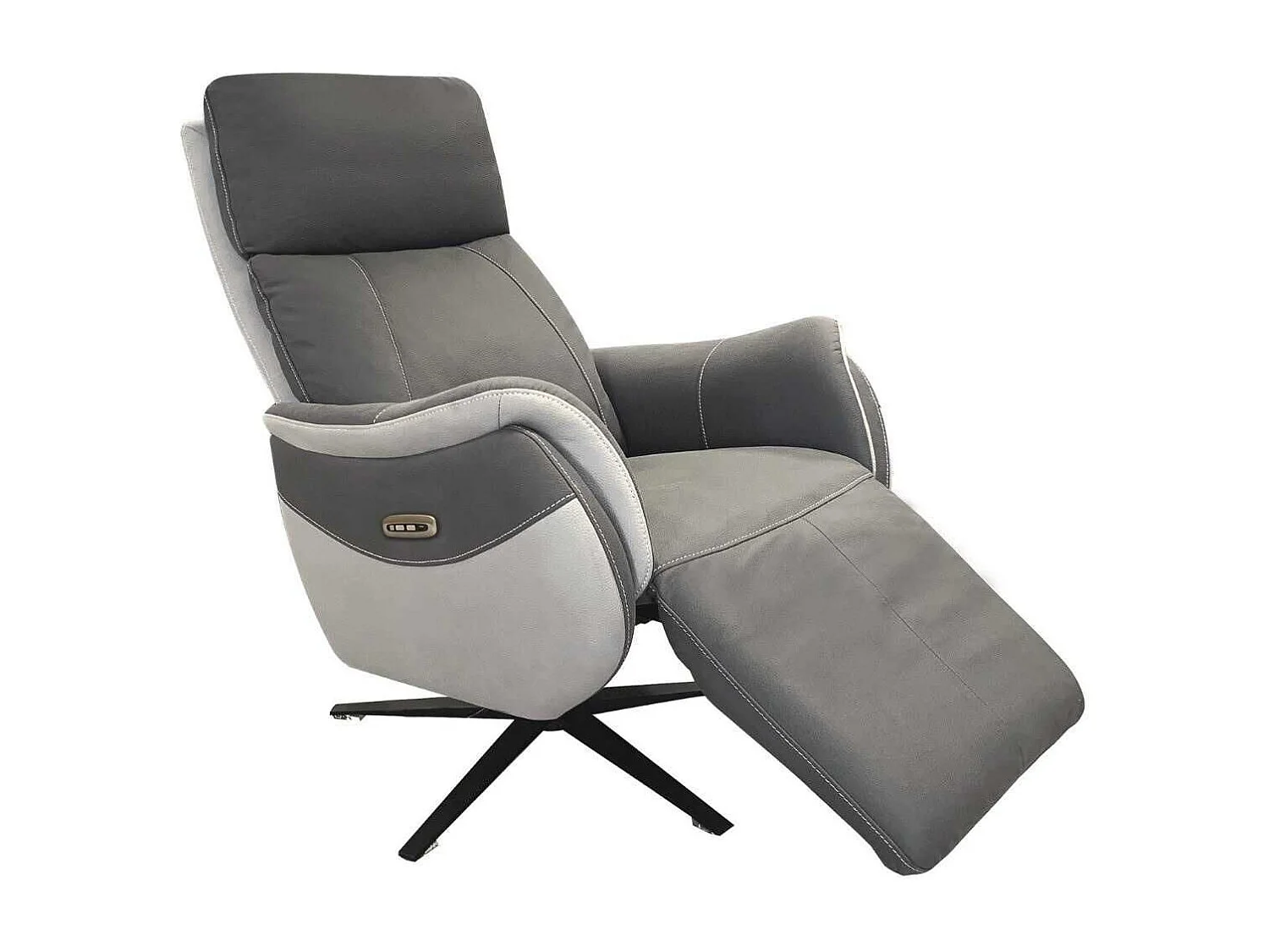 Fauteuil relax électrique pivotant tissu micro grain gris plomb et gris perle - SANGY