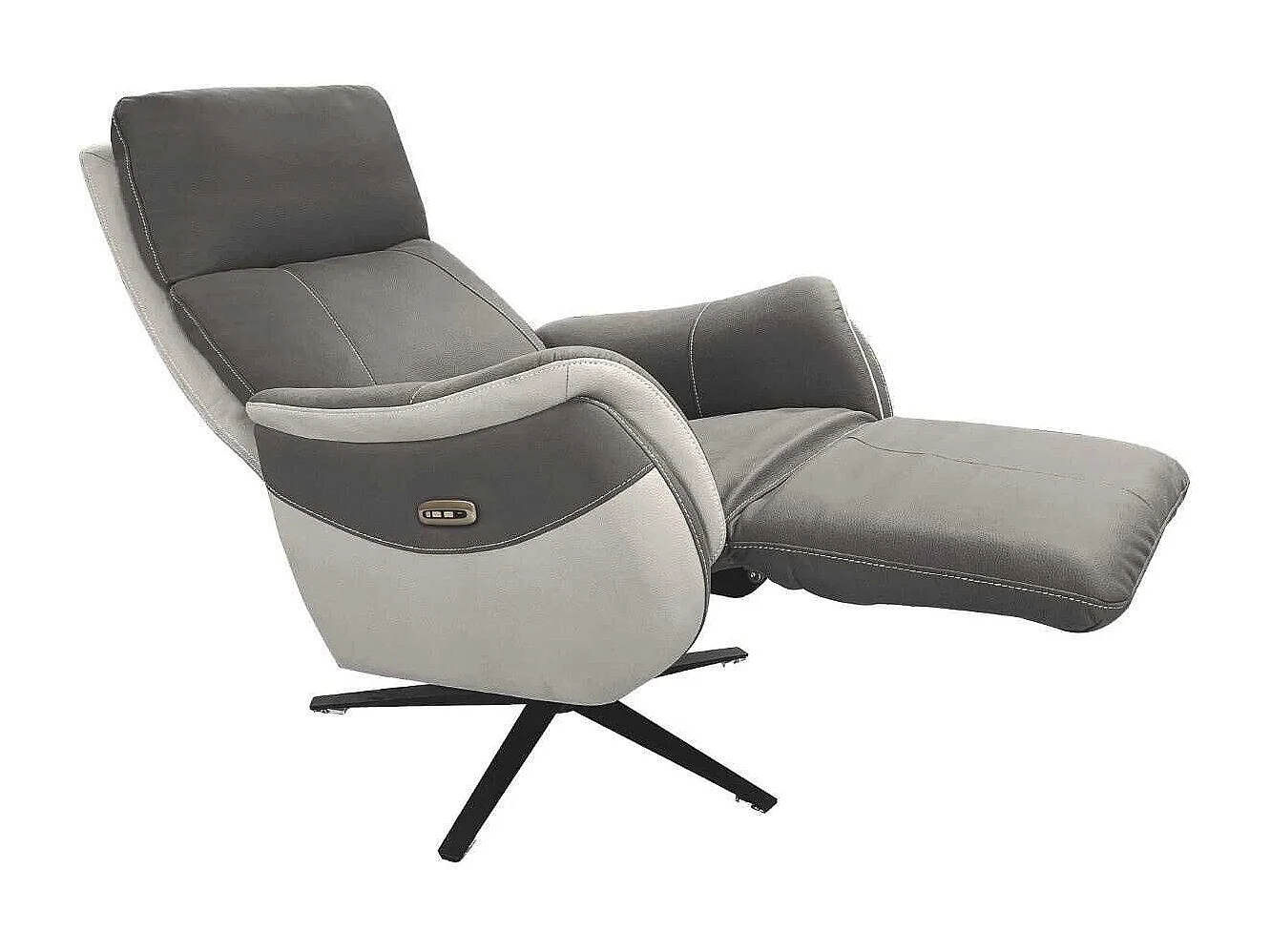 Fauteuil relax électrique pivotant tissu micro grain gris plomb et gris perle - SANGY