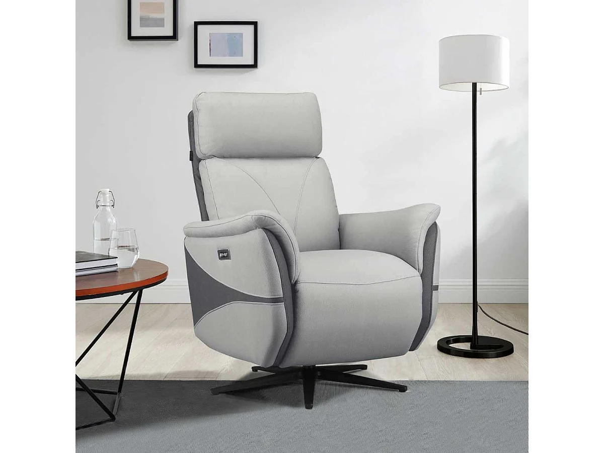 Fauteuil relax électrique pivotant tissu micro peau bicolore gris - SYMPHONY
