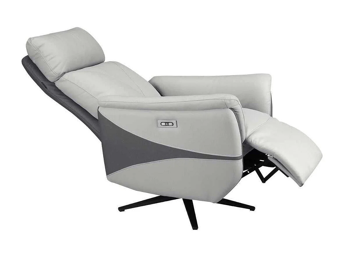 Fauteuil relax électrique pivotant tissu micro peau bicolore gris - SYMPHONY