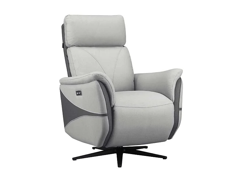 Fauteuil relax électrique pivotant tissu micro peau bicolore gris - SYMPHONY