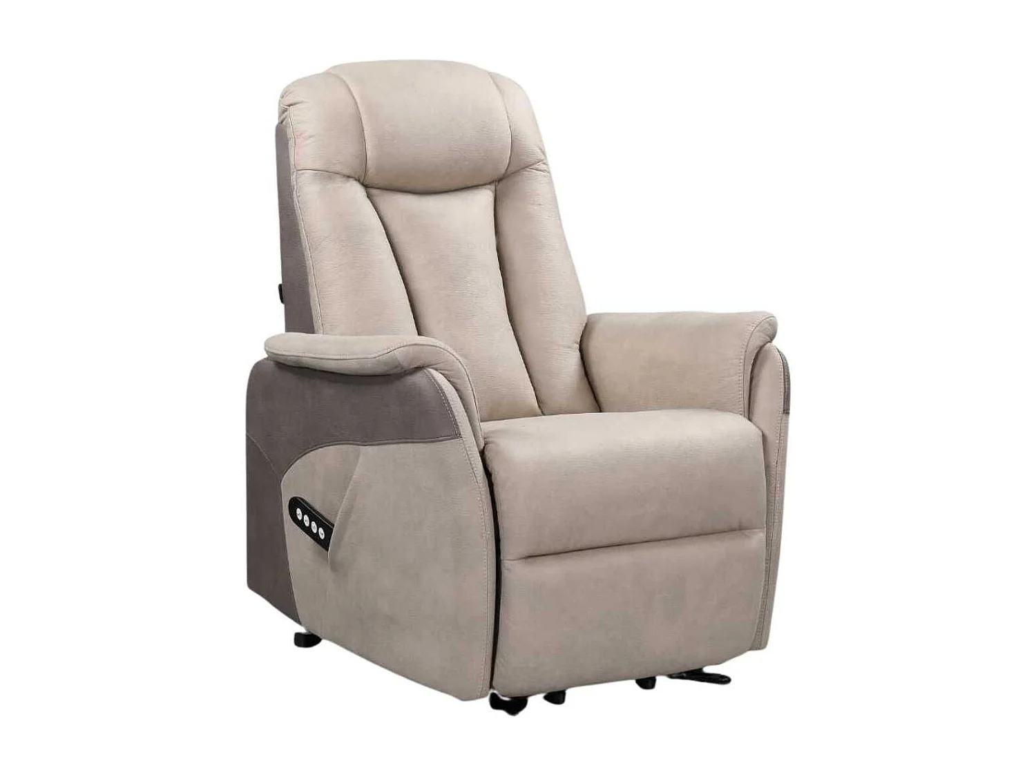 Fauteuil relax électrique releveur bi-moteur tissu micro peau mastic et brun taupe - NEDIA
