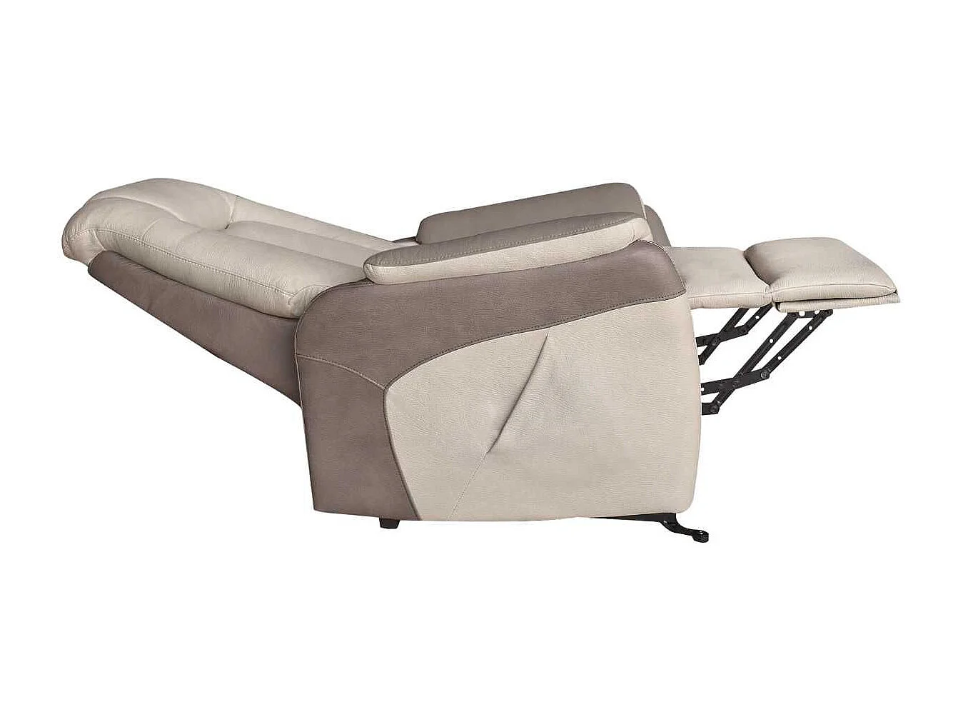 Fauteuil relax électrique releveur bi-moteur tissu micro peau mastic et brun taupe - NEDIA
