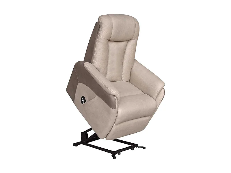 Fauteuil relax électrique releveur bi-moteur tissu micro peau mastic et brun taupe - NEDIA