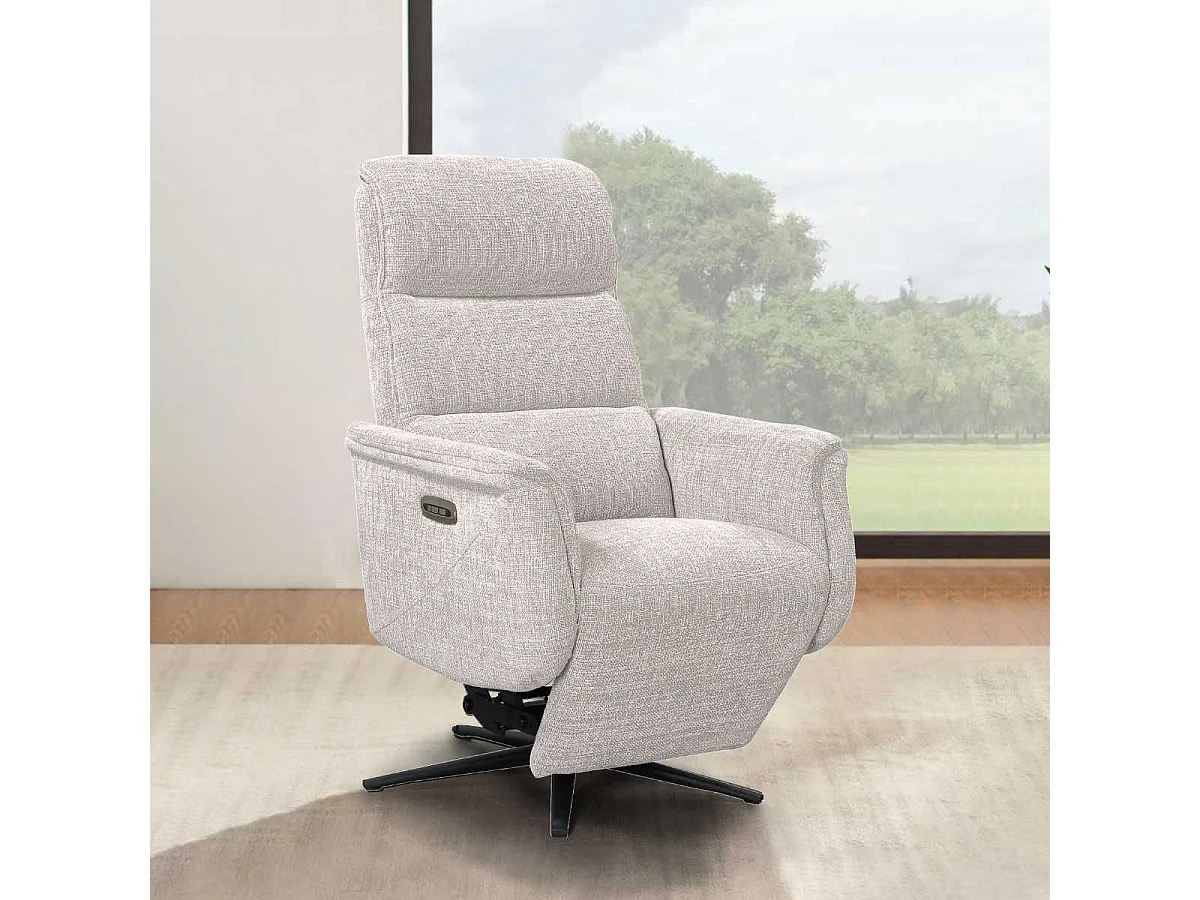 Fauteuil relax électrique releveur pivotant bi-moteur tissu croisé beige clair - WILLY