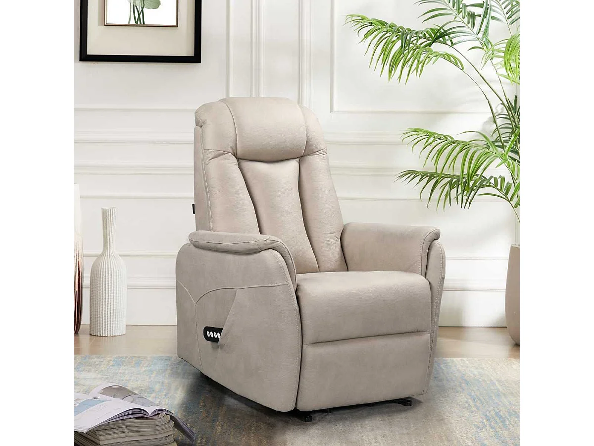 Fauteuil relax électrique releveur bi-moteur tissu micro peau mastic - NEDIA